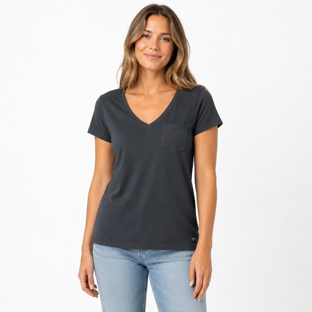 Toad&Co Swifty Pocket Tee Short Sleeve Women's XS Soot Charcoal Grey V-Neck NWT